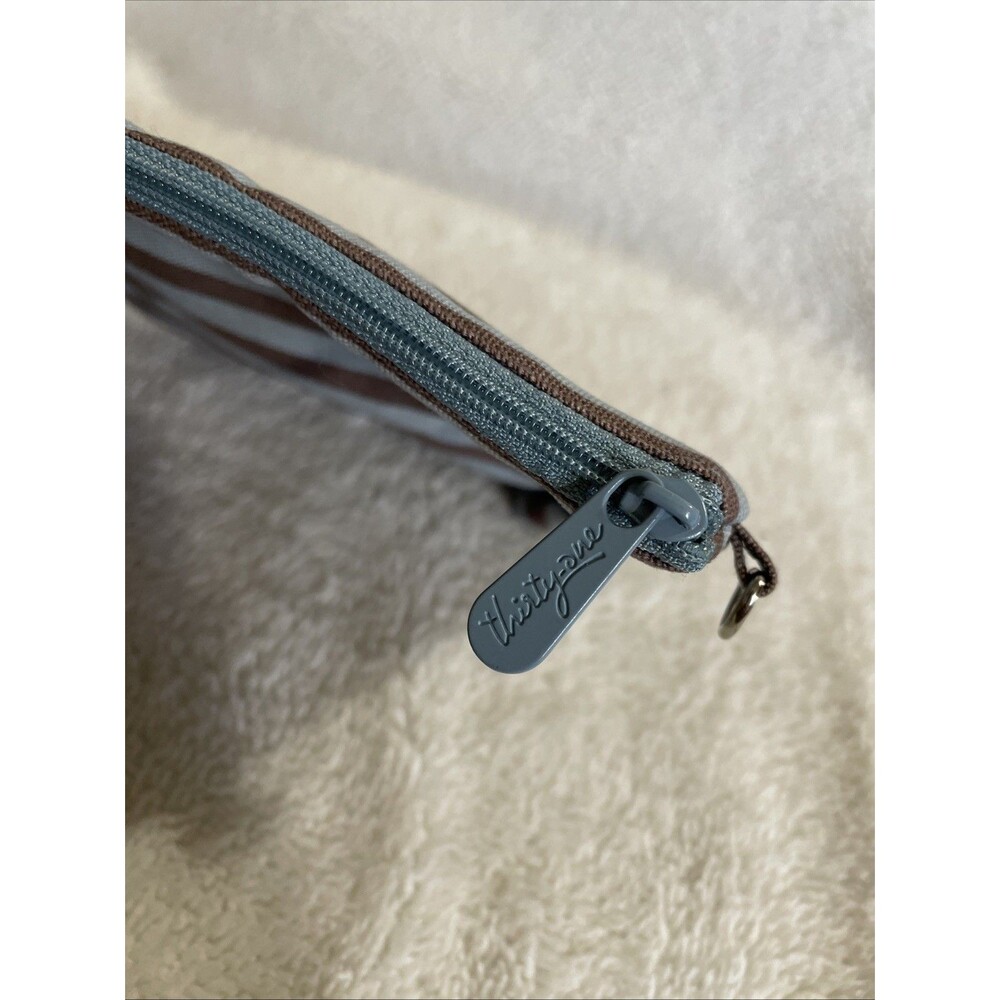 Thirty One Zippered Pouch In Perfect Stripe Brown/Blue - Picture 3 of 7